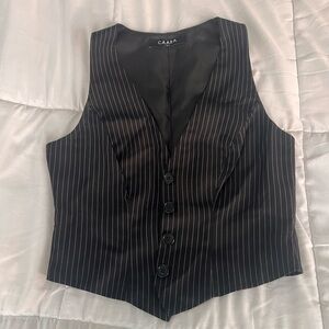 Black Pinstripe Vest Deep V
